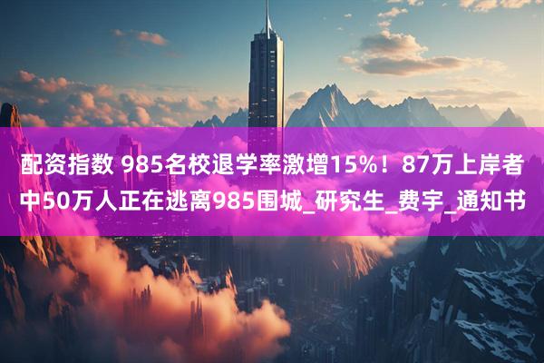 配资指数 985名校退学率激增15%！87万上岸者中50万人正在逃离985围城_研究生_费宇_通知书
