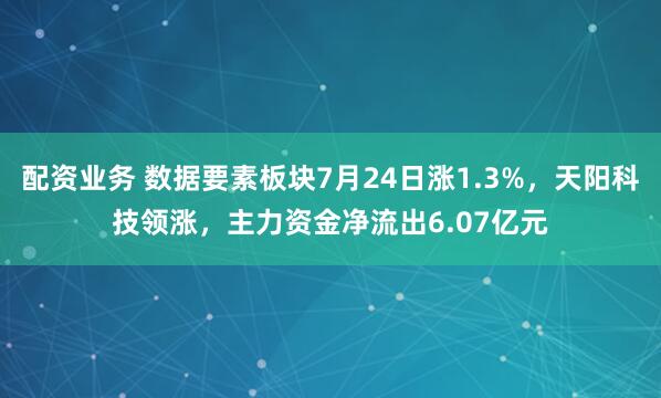 配资业务 数据要素板块7月24日涨1.3%，天阳科技领涨，主力资金净流出6.07亿元
